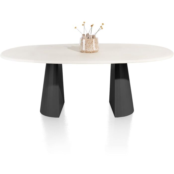 Lund, Eetkamertafel Ovaal 210 X 120 Cm. - Stone-Skin - Cone Poot - Zwart Nebbia