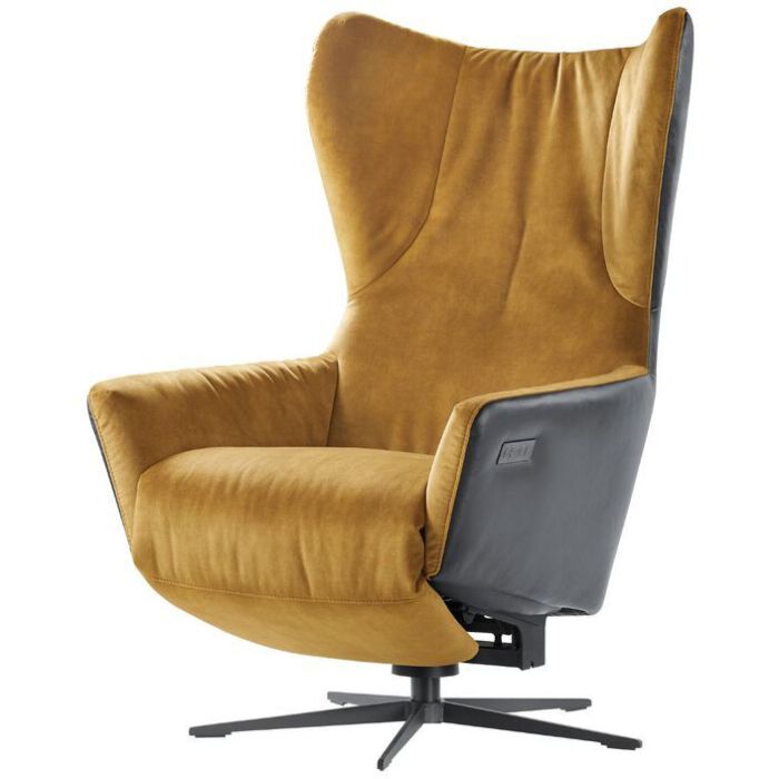 Relaxfauteuil Romia okergeel velvet met zwart leer