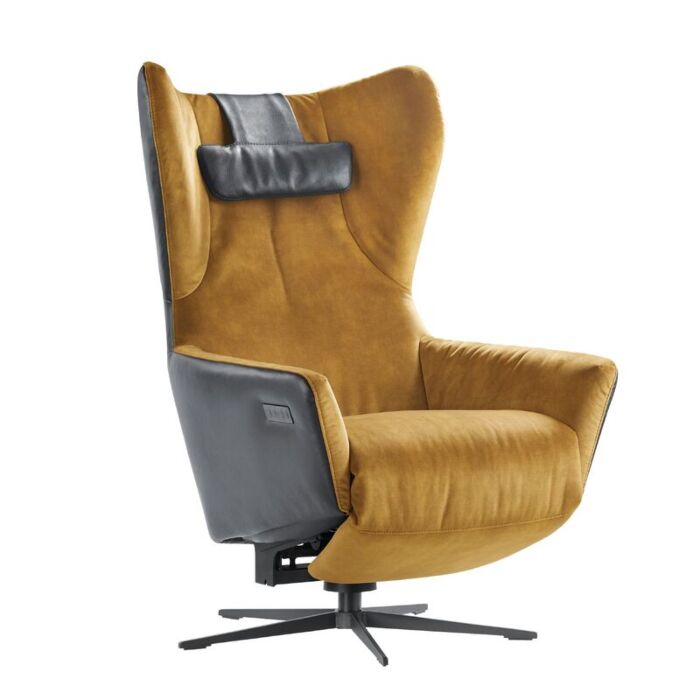 Relaxfauteuil Romia okergeel velvet met zwart leer