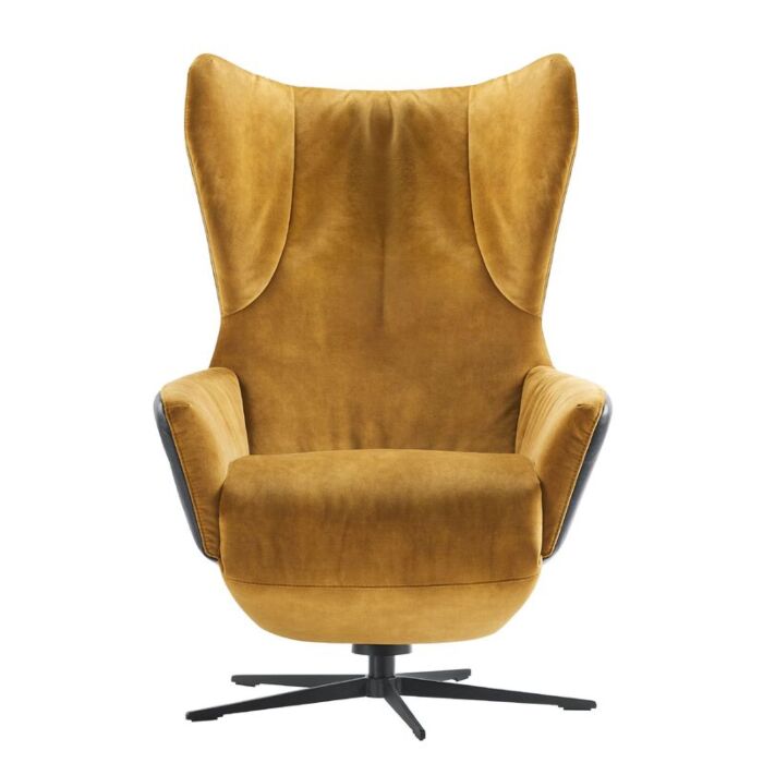 Relaxfauteuil Romia okergeel velvet met zwart leer