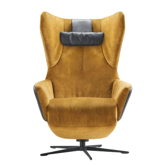 Relaxfauteuil Romia okergeel velvet met zwart leer