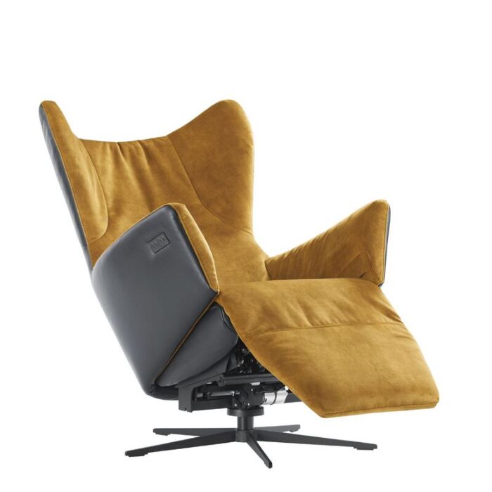 Relaxfauteuil Romia okergeel velvet met zwart leer