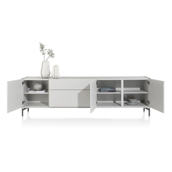 Noon, Dressoir 240 Cm - 3-Deuren + 2-Laden - Bovenblad In HPL Light Grey