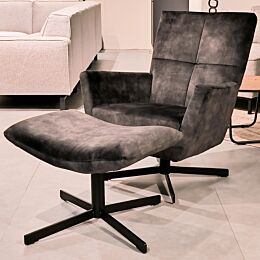 INHOUSE Fauteuil Benia groen velvet + Hocker